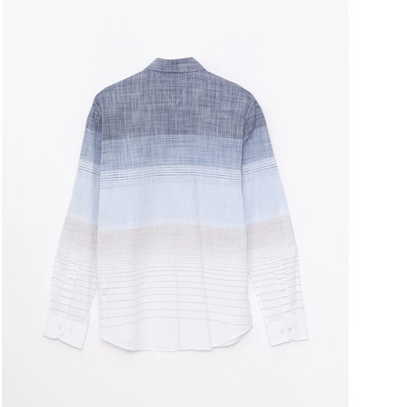 100% cotton Button Down Shirt with Horizontal Stripes and Gradient Print Sise L - Picture 11 of 16